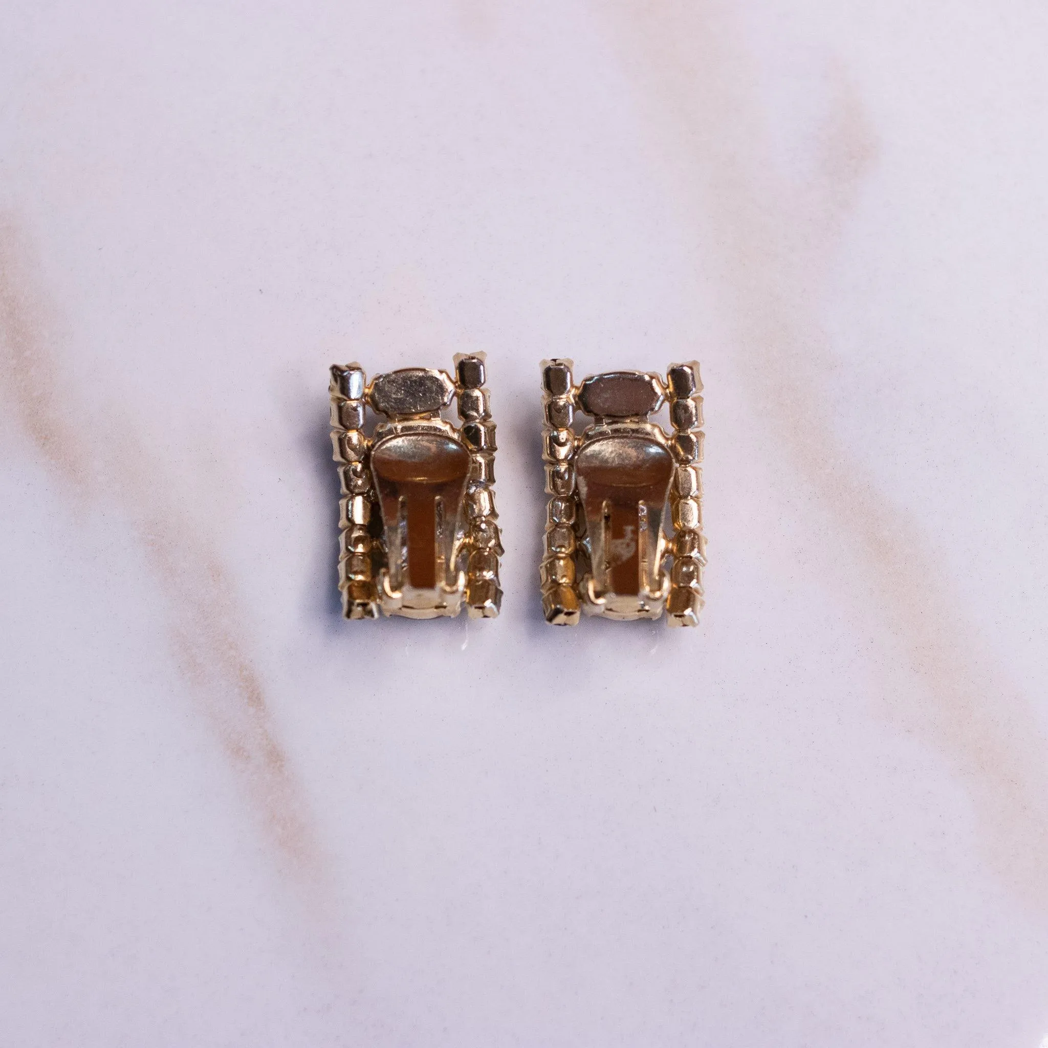 Vintage Champagne and Amber Rhinestones Earrings, Clip On