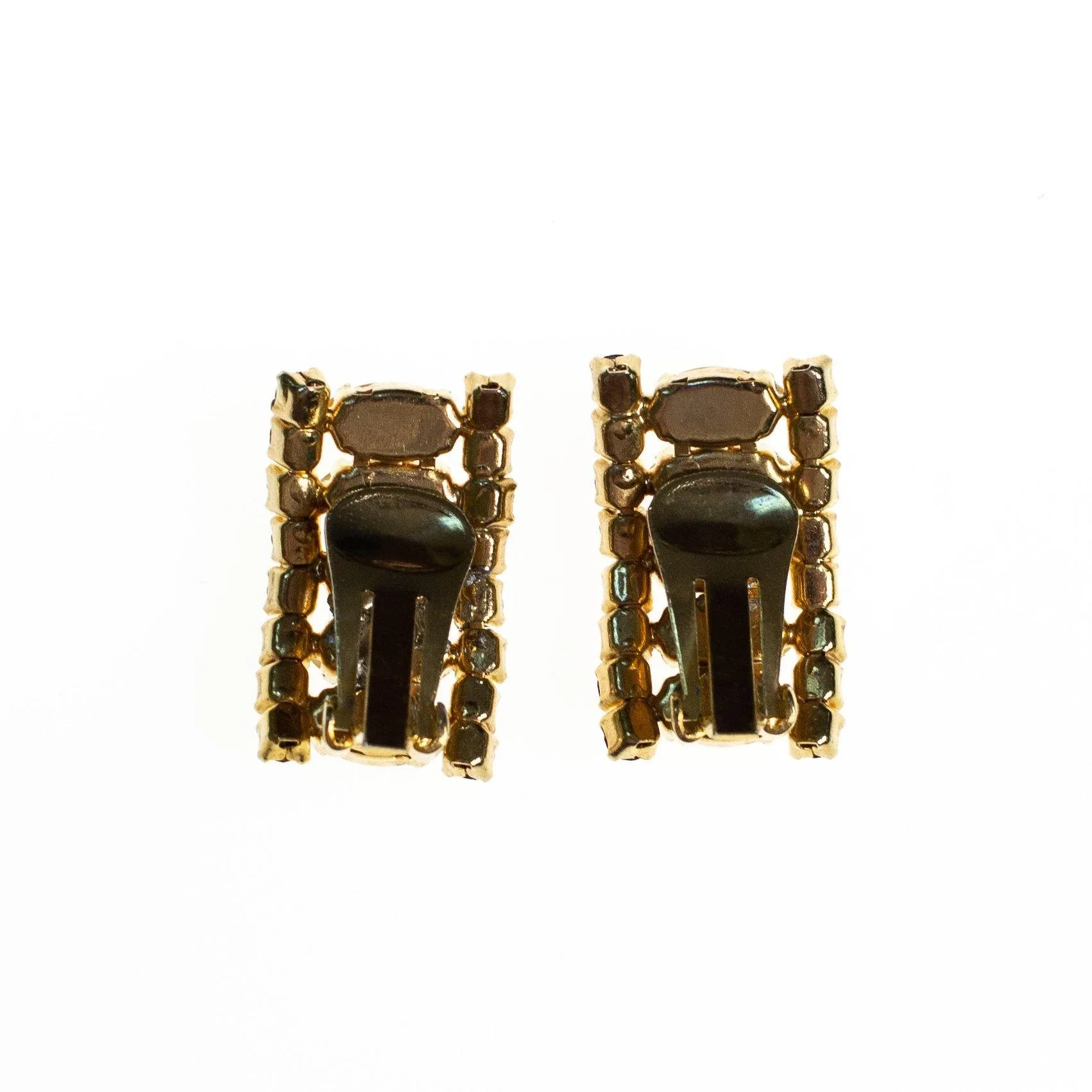 Vintage Champagne and Amber Rhinestones Earrings, Clip On