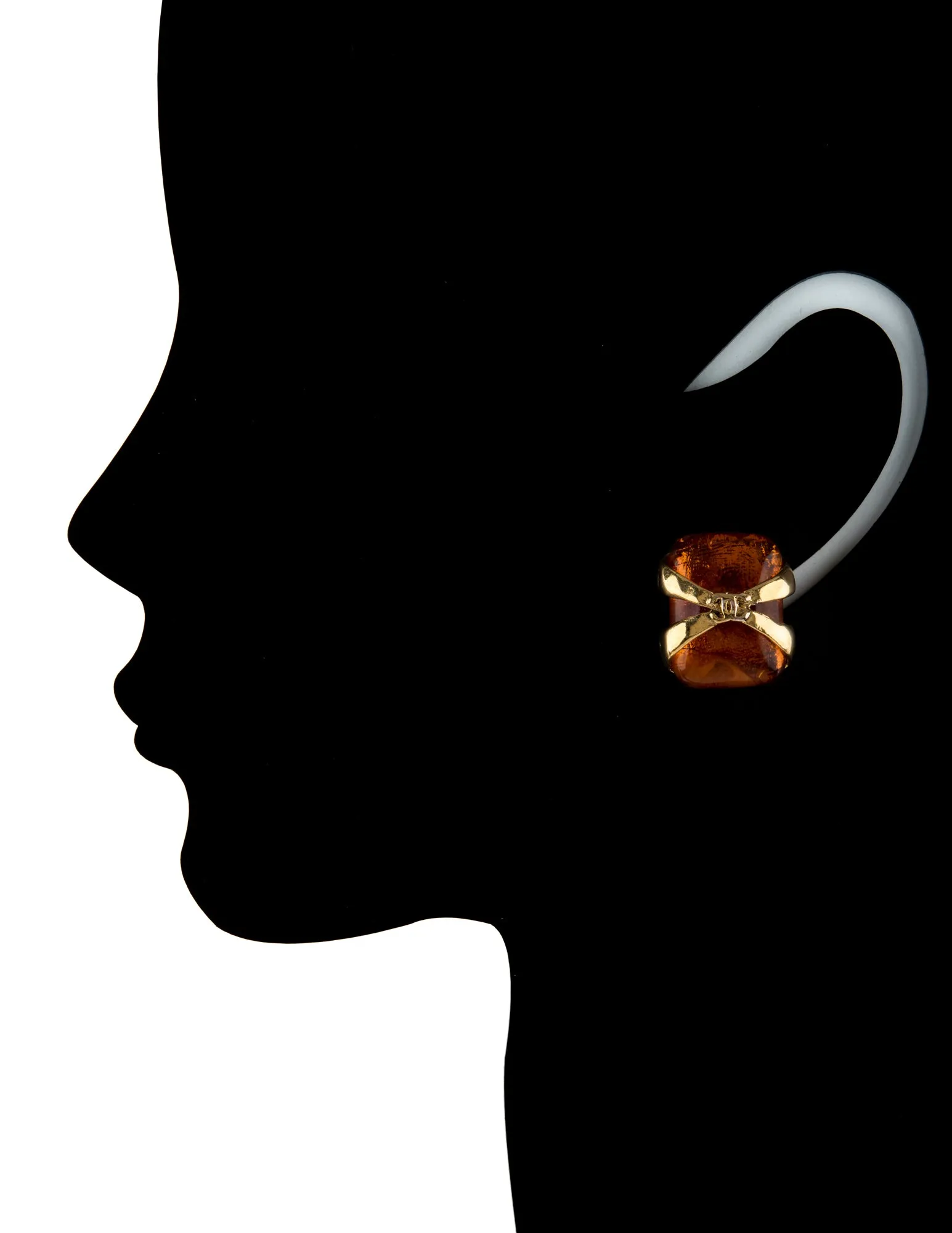 Vintage Chanel Faux Amber Earrings Circa 1994 Spring Square Yellow Gold Tone