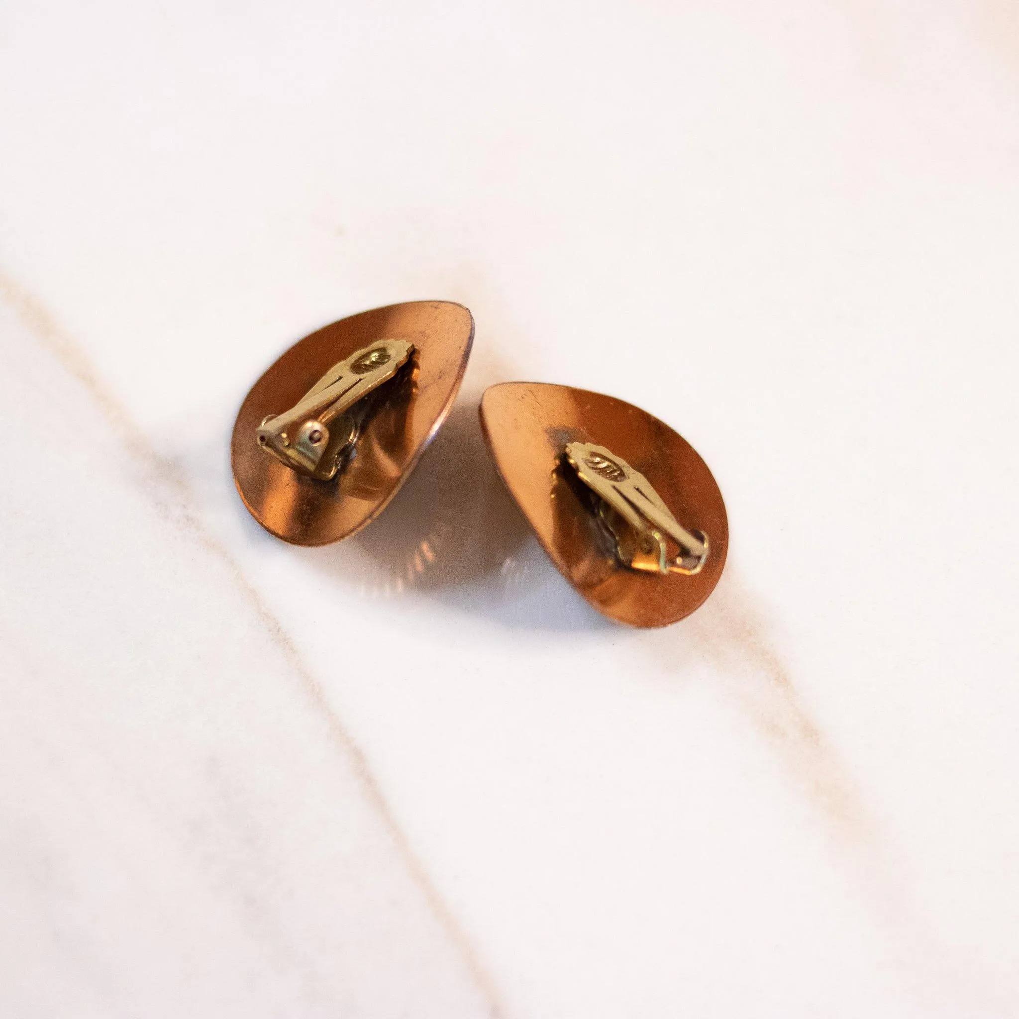 Vintage Copper Spiral Clip On Earrings