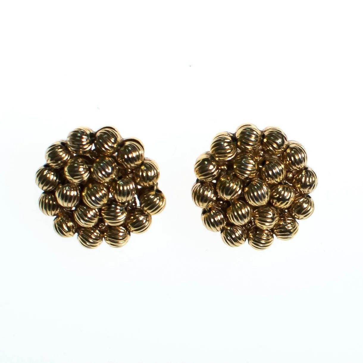 Vintage Crown Trifari Gold Bead Button Earrings, Clip On