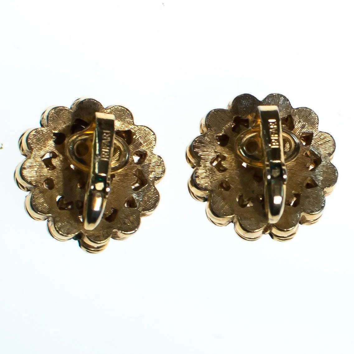 Vintage Crown Trifari Gold Bead Button Earrings, Clip On