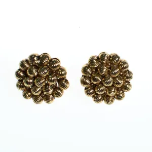 Vintage Crown Trifari Gold Bead Button Earrings, Clip On