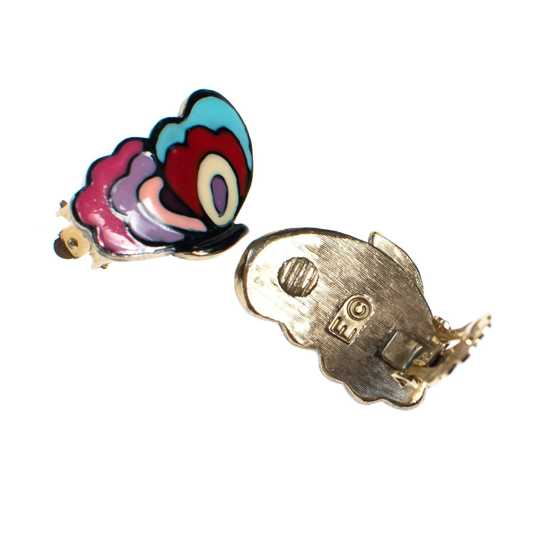 Vintage Eisenberg Enamel Butterfly Earrings Red Turquoise Blue Pink Purple