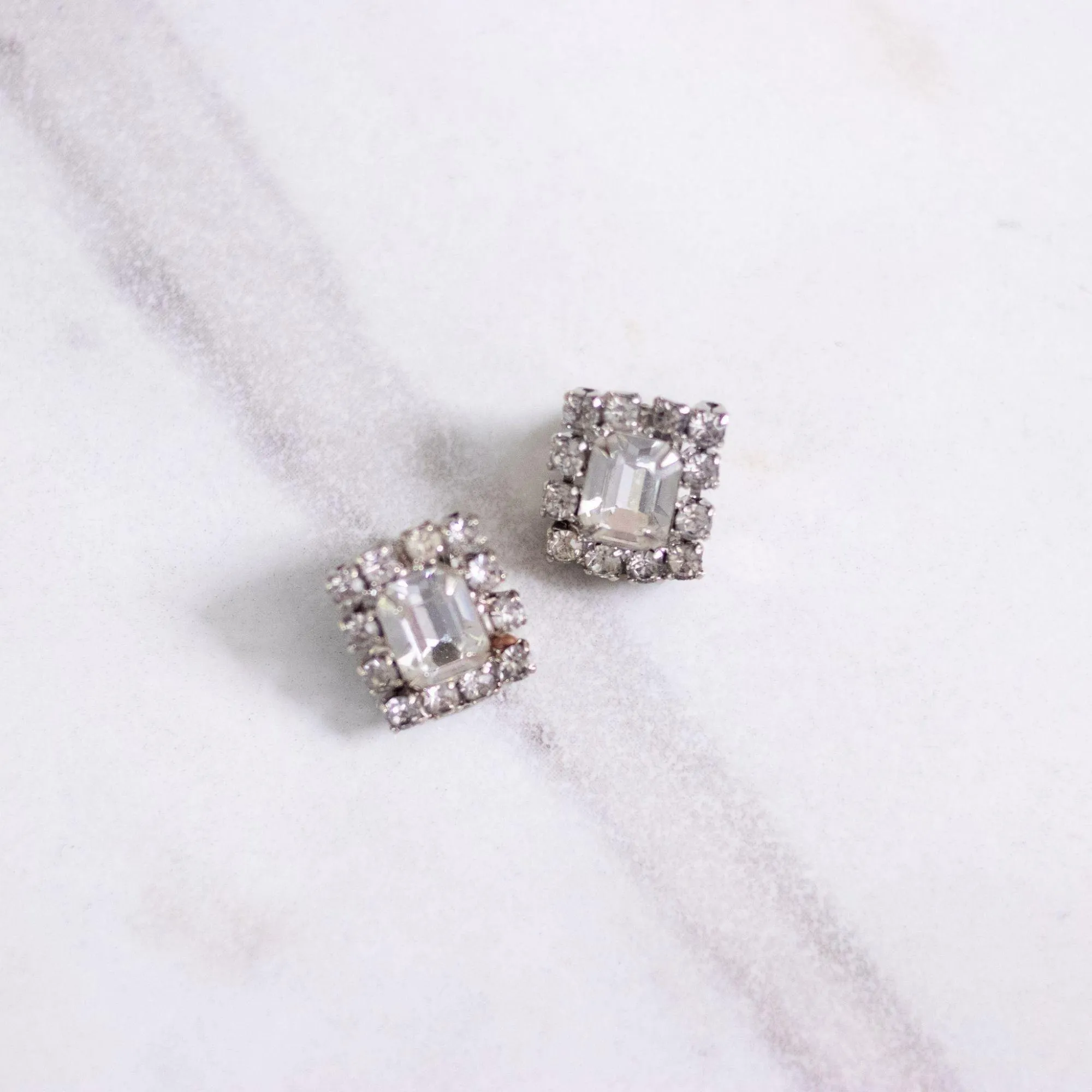 Vintage Emerald Cut Petite Diamante Earrings
