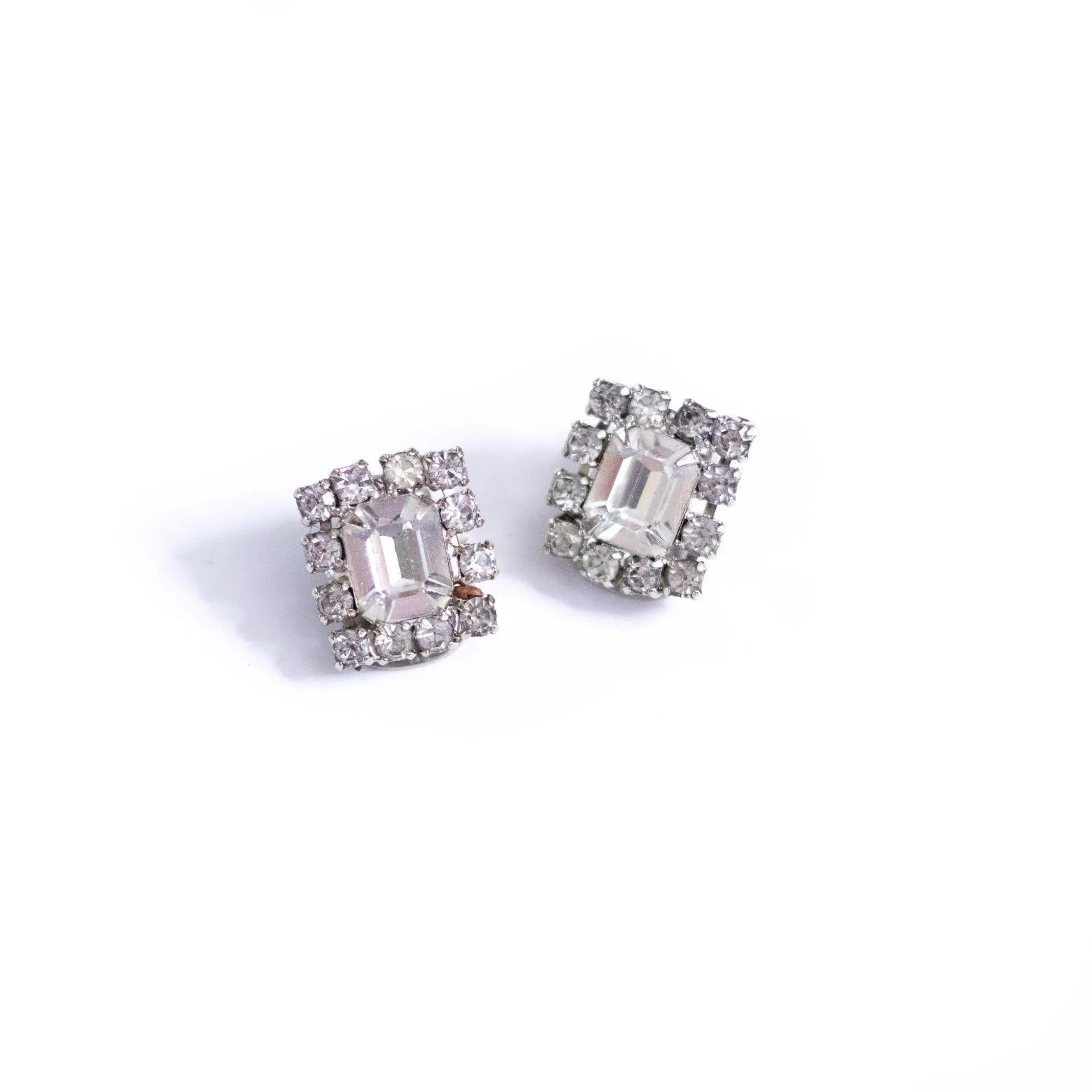 Vintage Emerald Cut Petite Diamante Earrings
