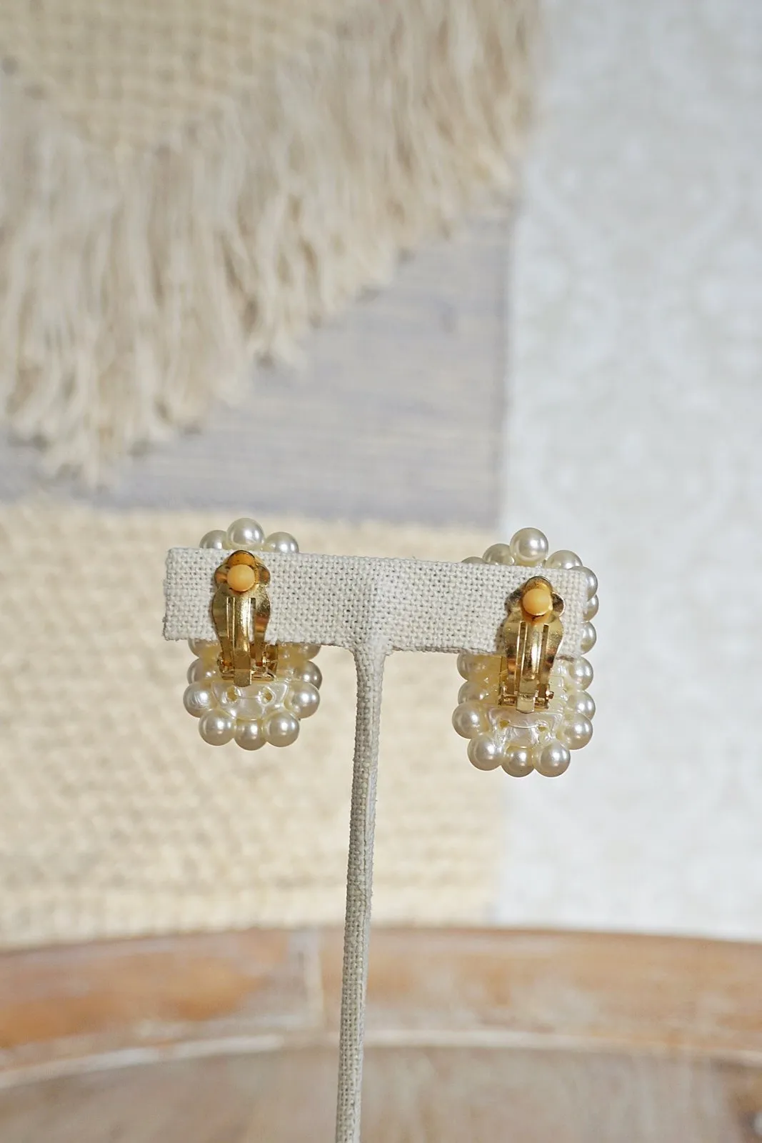 Vintage Faux Pearl  Crescent Earrings