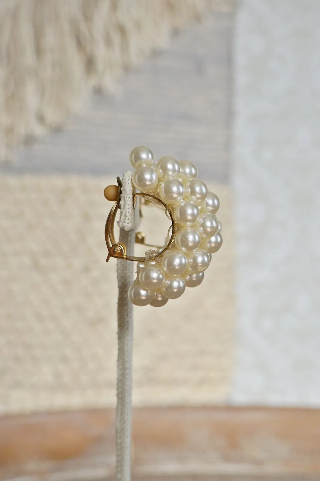 Vintage Faux Pearl  Crescent Earrings