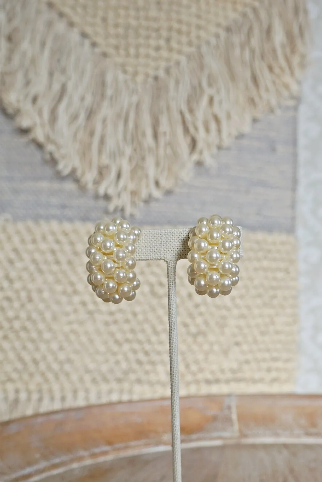 Vintage Faux Pearl  Crescent Earrings