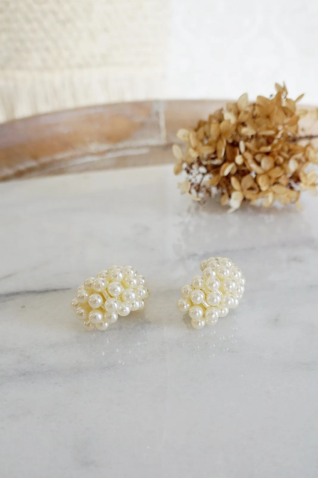Vintage Faux Pearl  Crescent Earrings