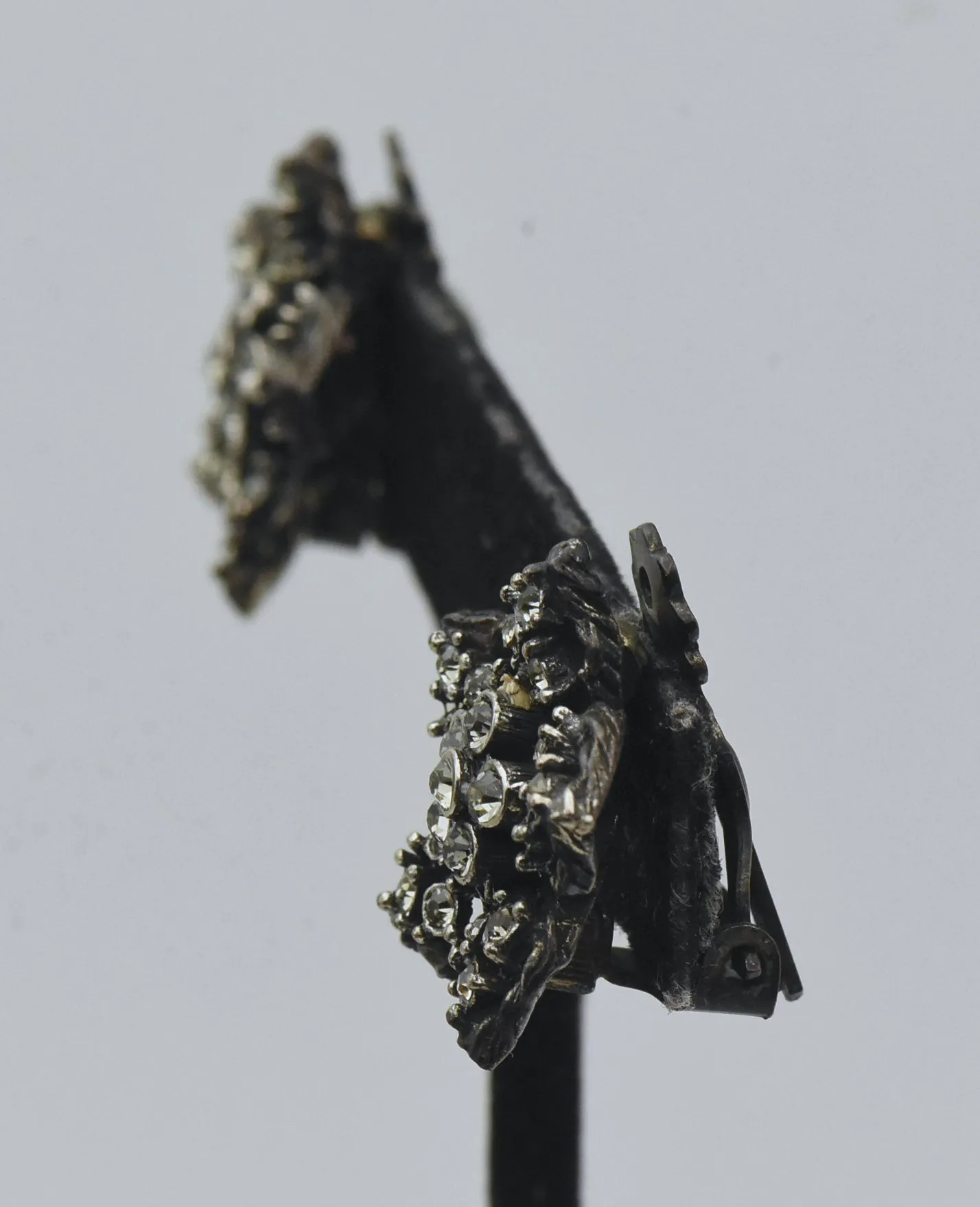 Vintage Floral Rhinestone Clip-On Earrings
