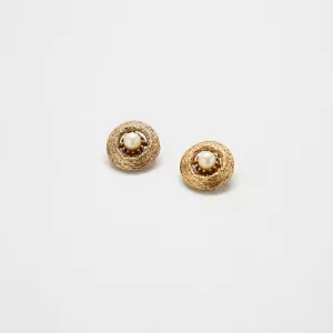 Vintage Gold and Pearl Textured Clip-on Earrings