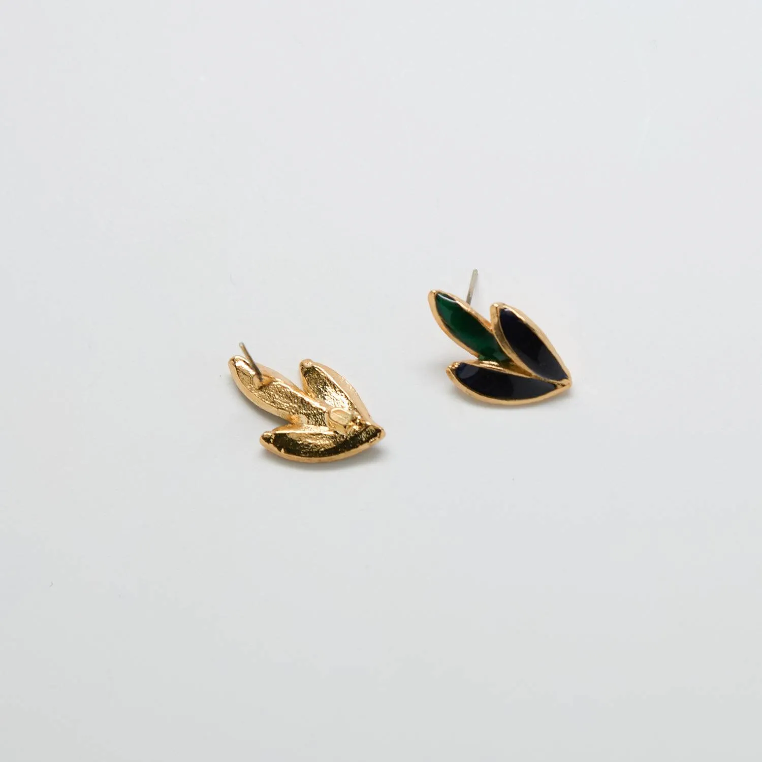 Vintage Gold, Green and Black Leaf Earrings