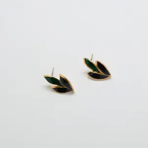 Vintage Gold, Green and Black Leaf Earrings