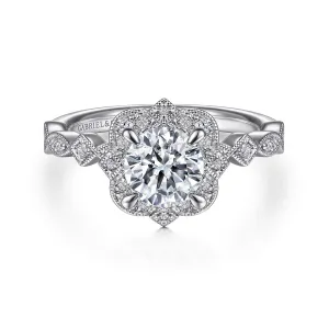 Vintage Inspired Fancy Halo Round Diamond Engagement Ring Mounting