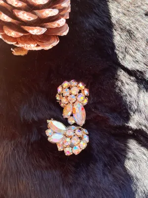 Vintage Mid Century Aura Borealis Clip On Earrings
