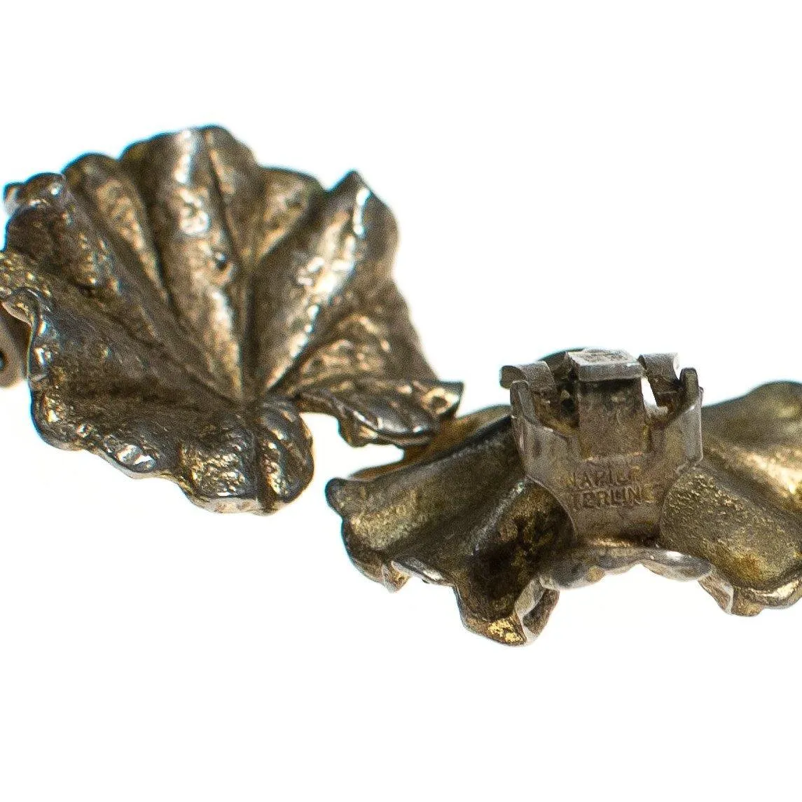 Vintage Napier Ginkgo Sterling Silver Earrings, Clip On