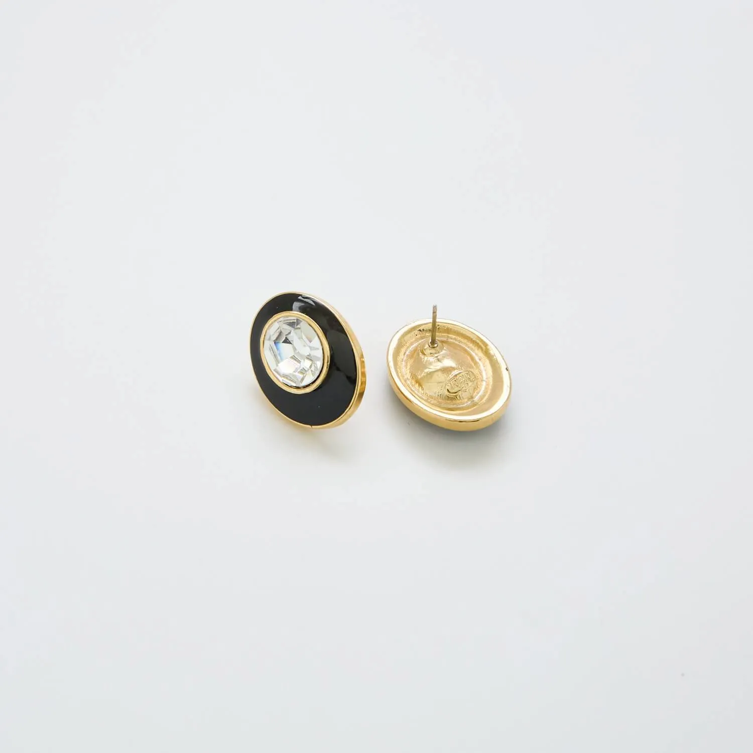 Vintage Pave Black and Gold Trifari Oval Earrings