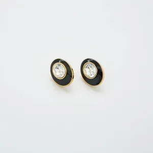 Vintage Pave Black and Gold Trifari Oval Earrings