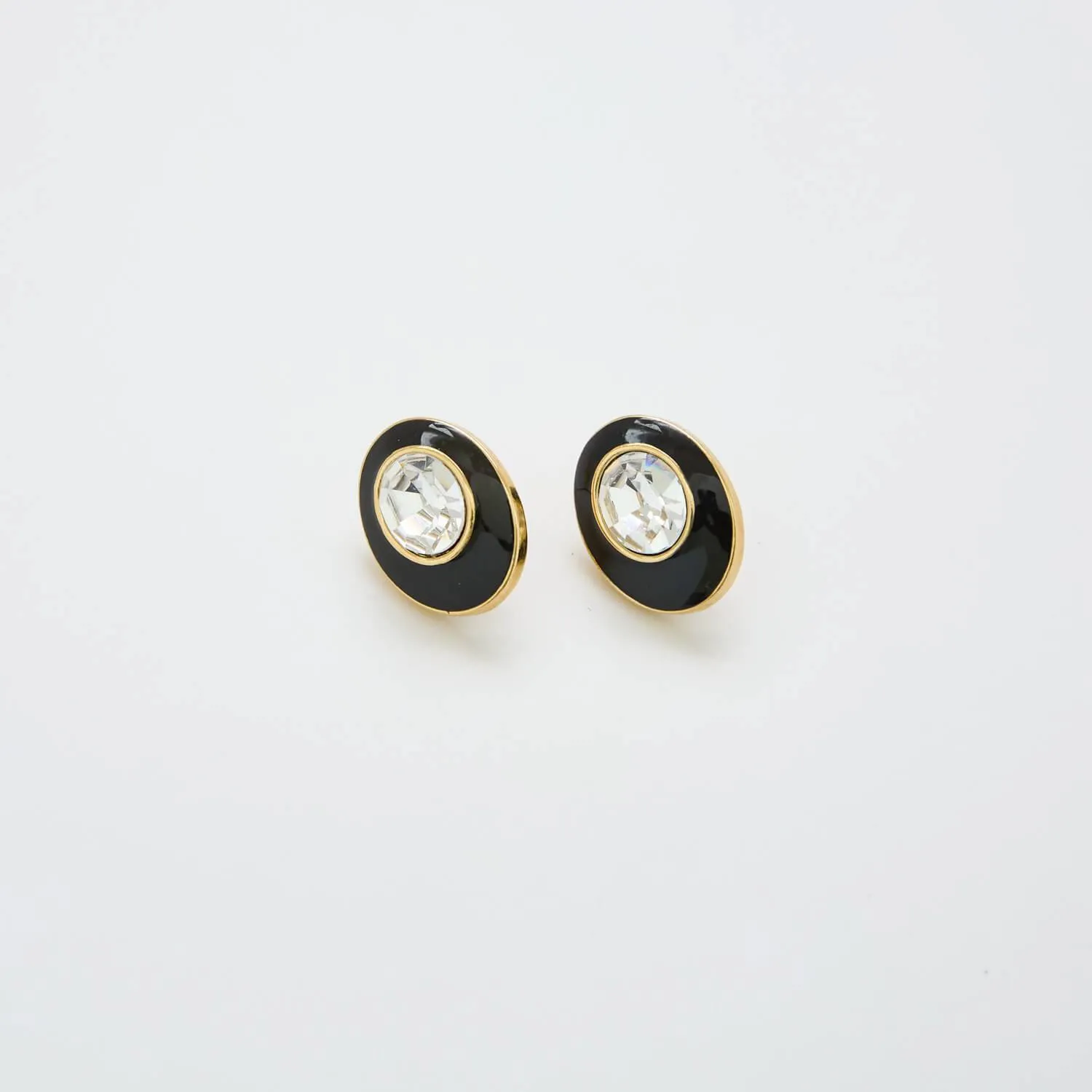 Vintage Pave Black and Gold Trifari Oval Earrings