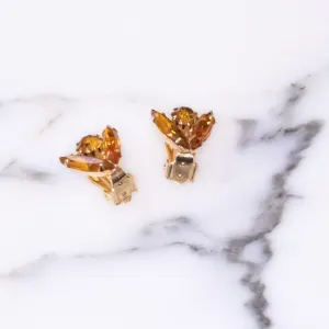 Vintage Petite Gold Rhinestone Earrings, Gold Tone Setting, Clip-on