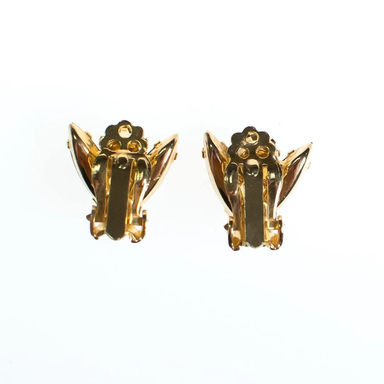 Vintage Petite Gold Rhinestone Earrings, Gold Tone Setting, Clip-on