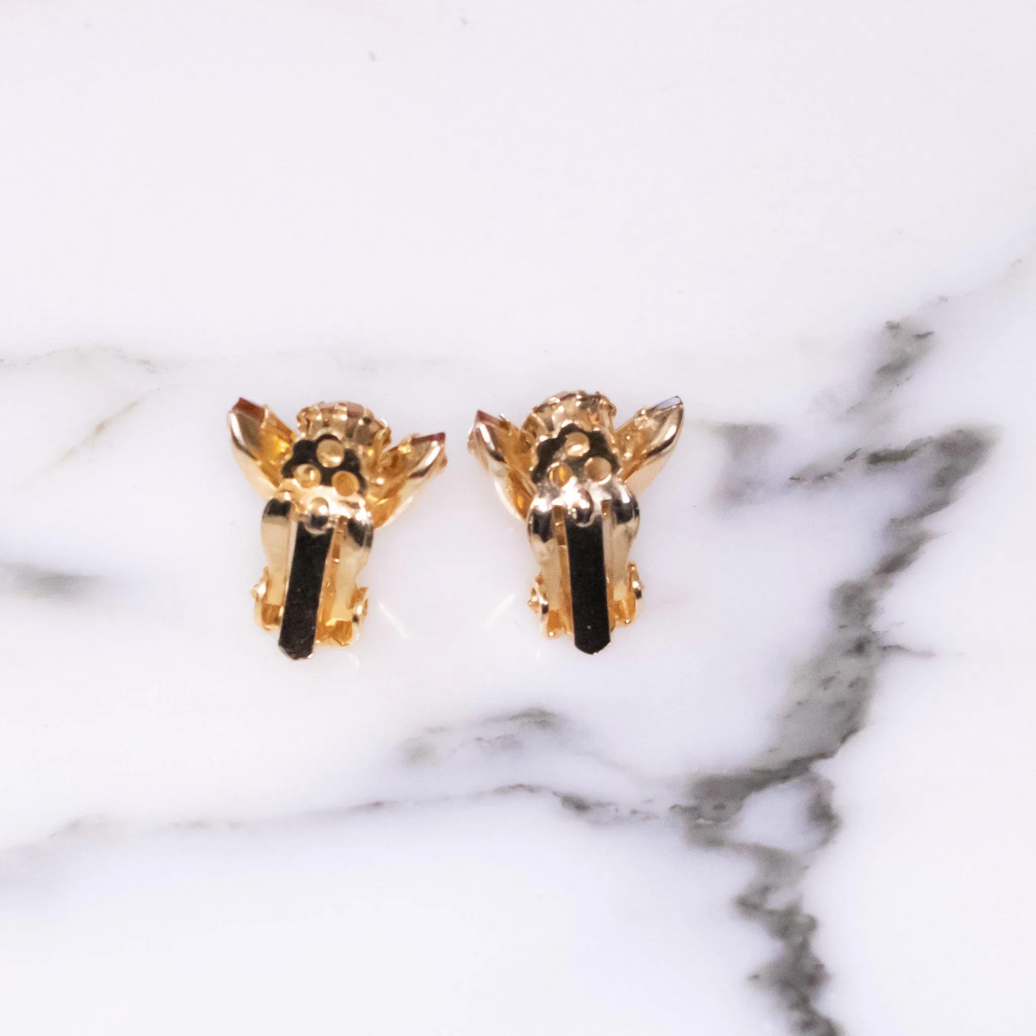 Vintage Petite Gold Rhinestone Earrings, Gold Tone Setting, Clip-on