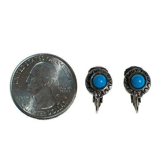 Vintage Petite Silver Tone Earring with Turquoise Cabochon