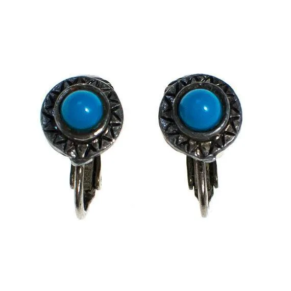 Vintage Petite Silver Tone Earring with Turquoise Cabochon