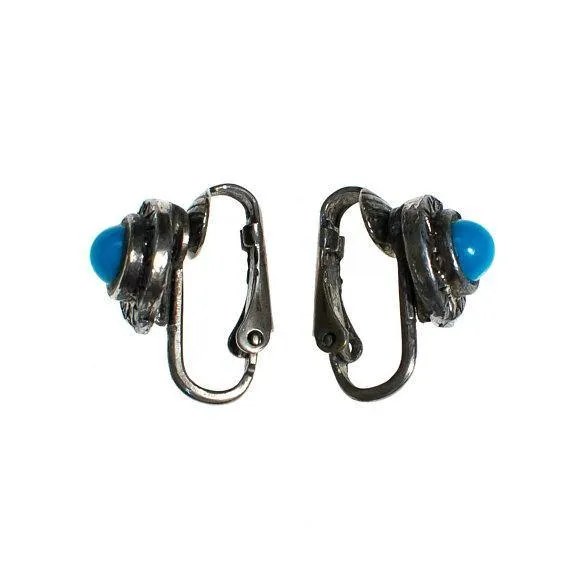 Vintage Petite Silver Tone Earring with Turquoise Cabochon
