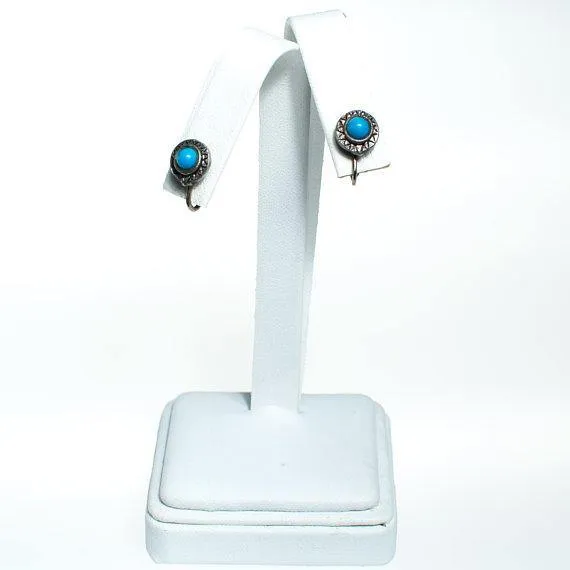 Vintage Petite Silver Tone Earring with Turquoise Cabochon