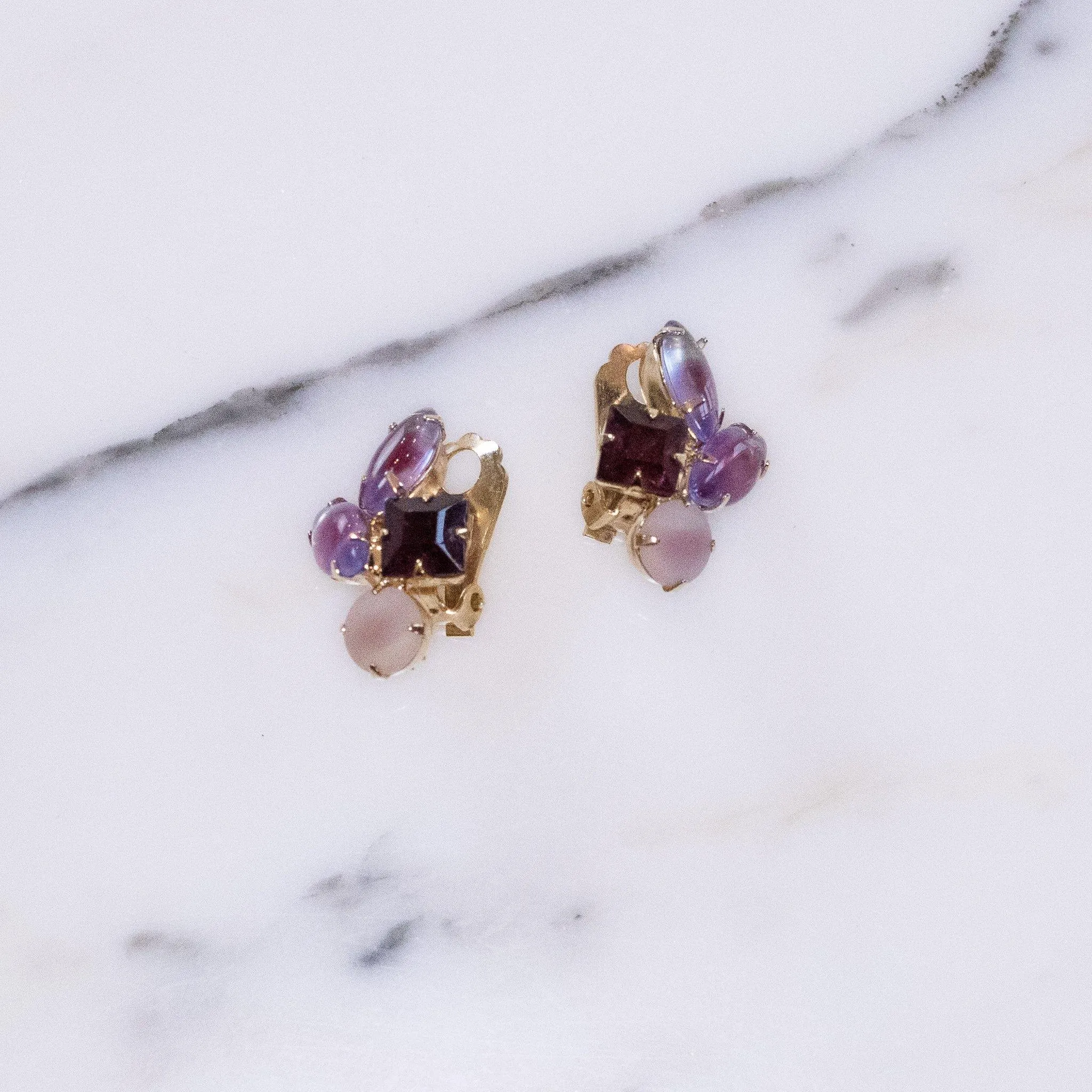 Vintage Pink and Purple Rhinestone Statement Earrings