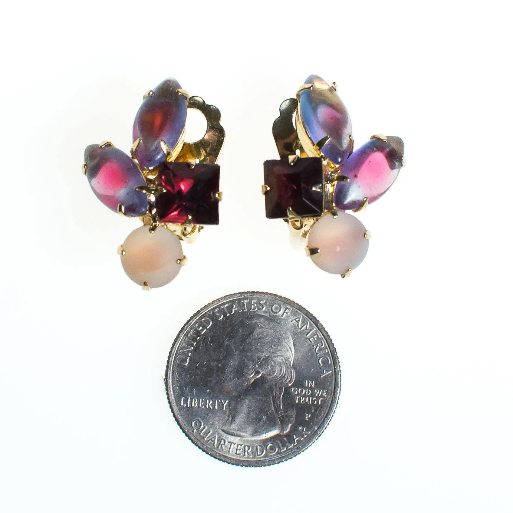 Vintage Pink and Purple Rhinestone Statement Earrings