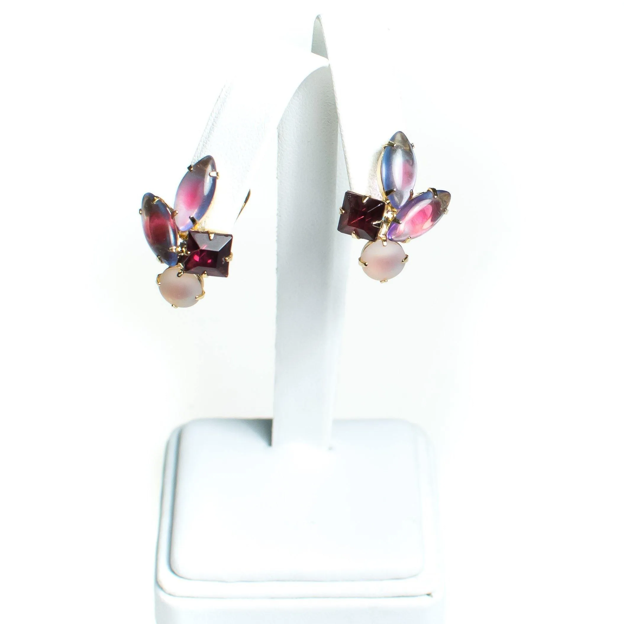 Vintage Pink and Purple Rhinestone Statement Earrings