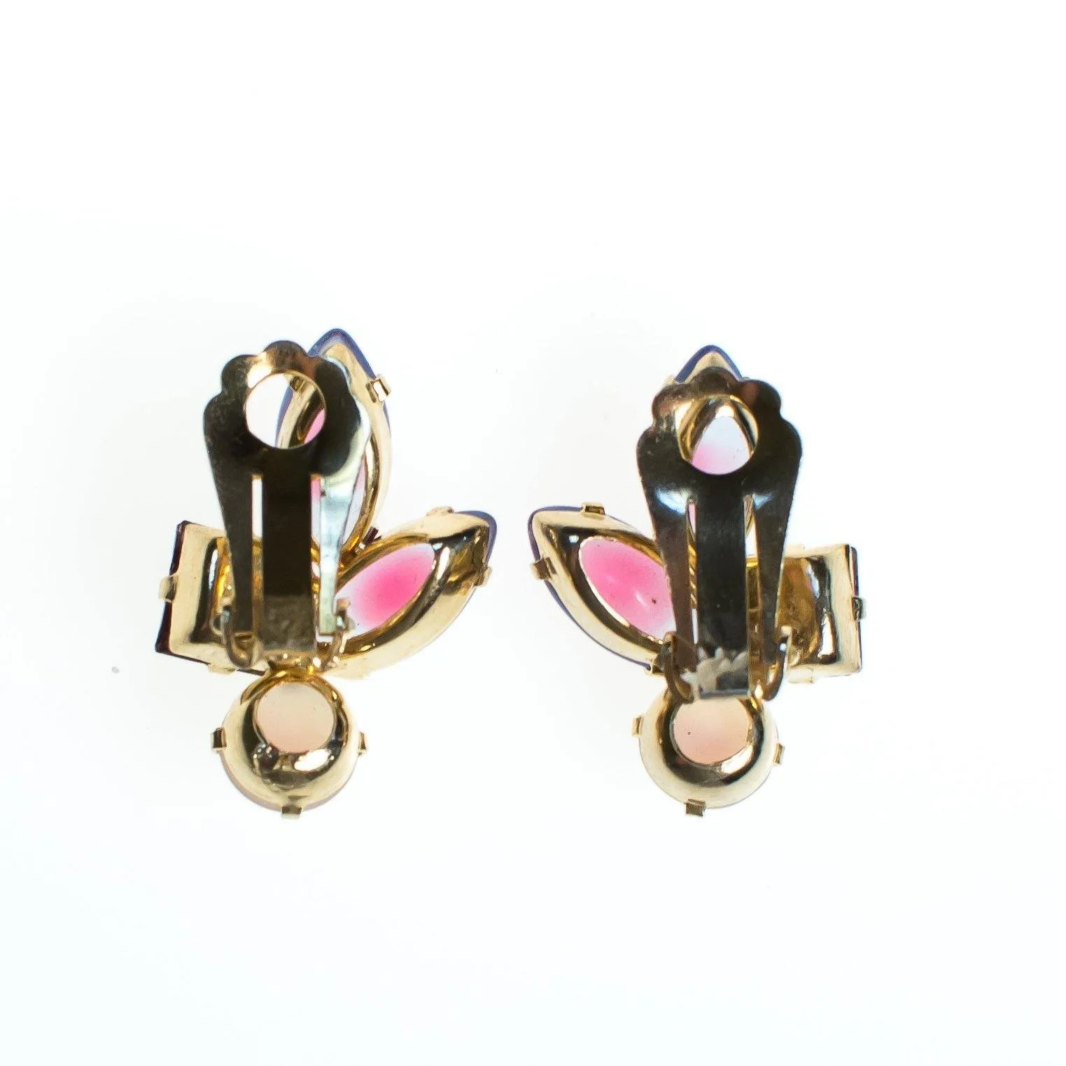 Vintage Pink and Purple Rhinestone Statement Earrings