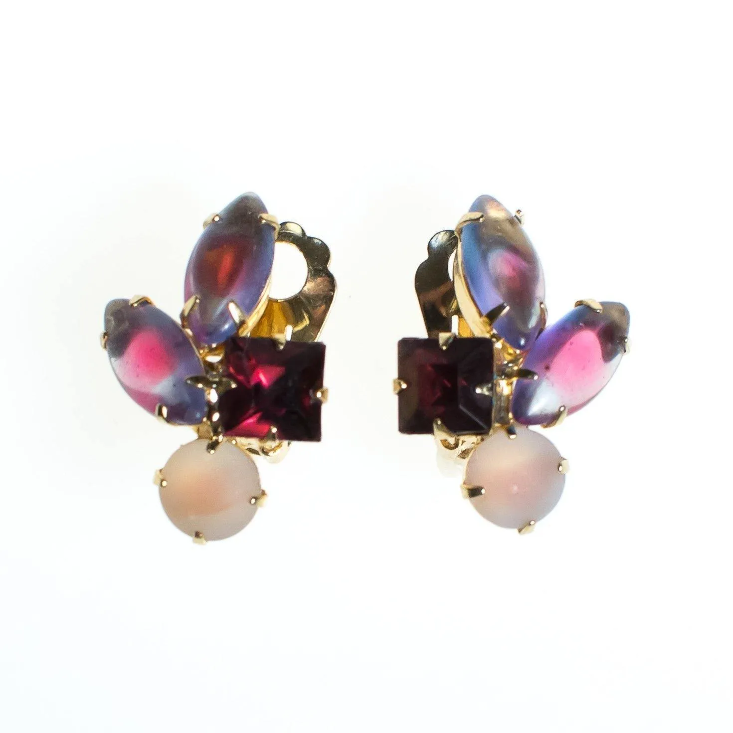 Vintage Pink and Purple Rhinestone Statement Earrings