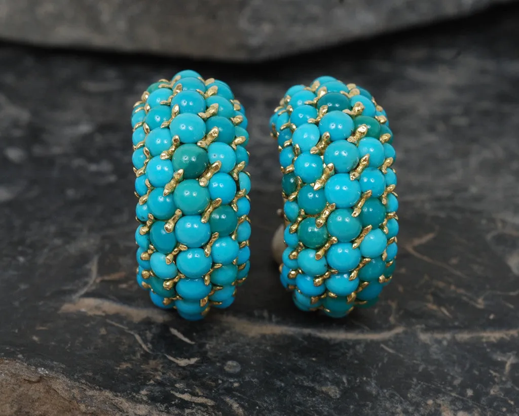 Vintage POMELLATO 18K Gold & Pave Turquoise Earrings