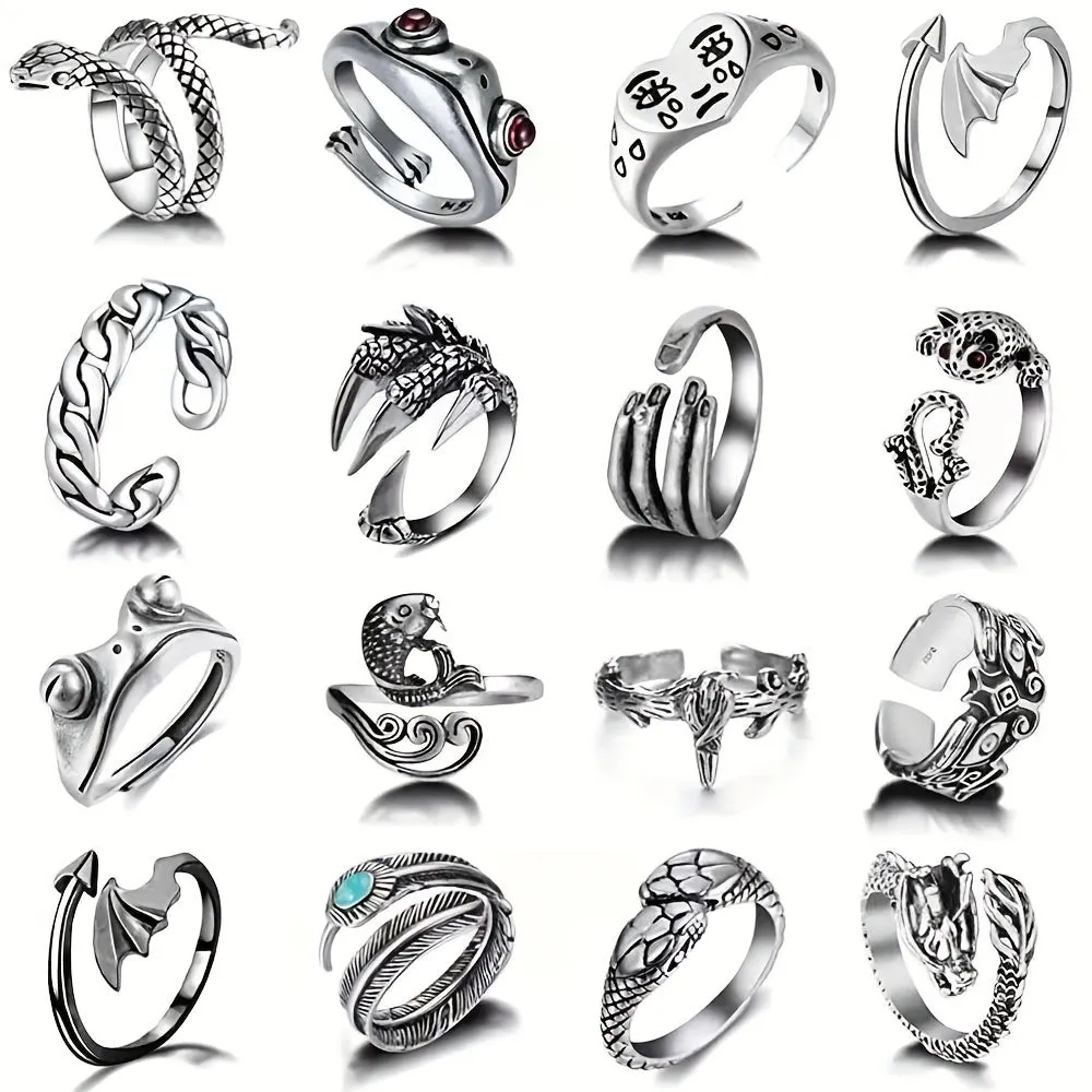 Vintage Punk Style Snake Frog Ring Set