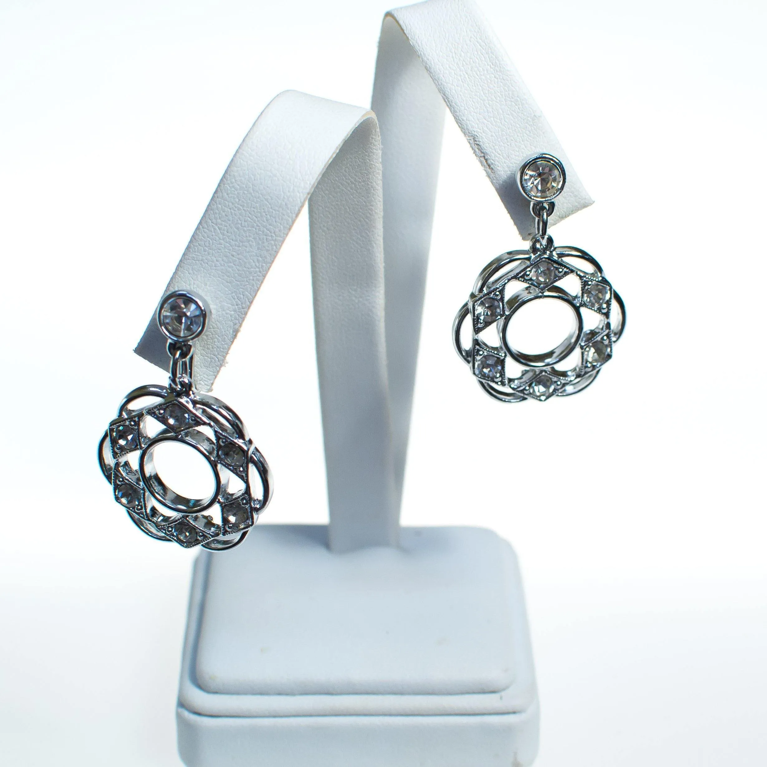 Vintage Sarah Coventry Silver Doorknocker Earrings with Rhinestones, Clip On