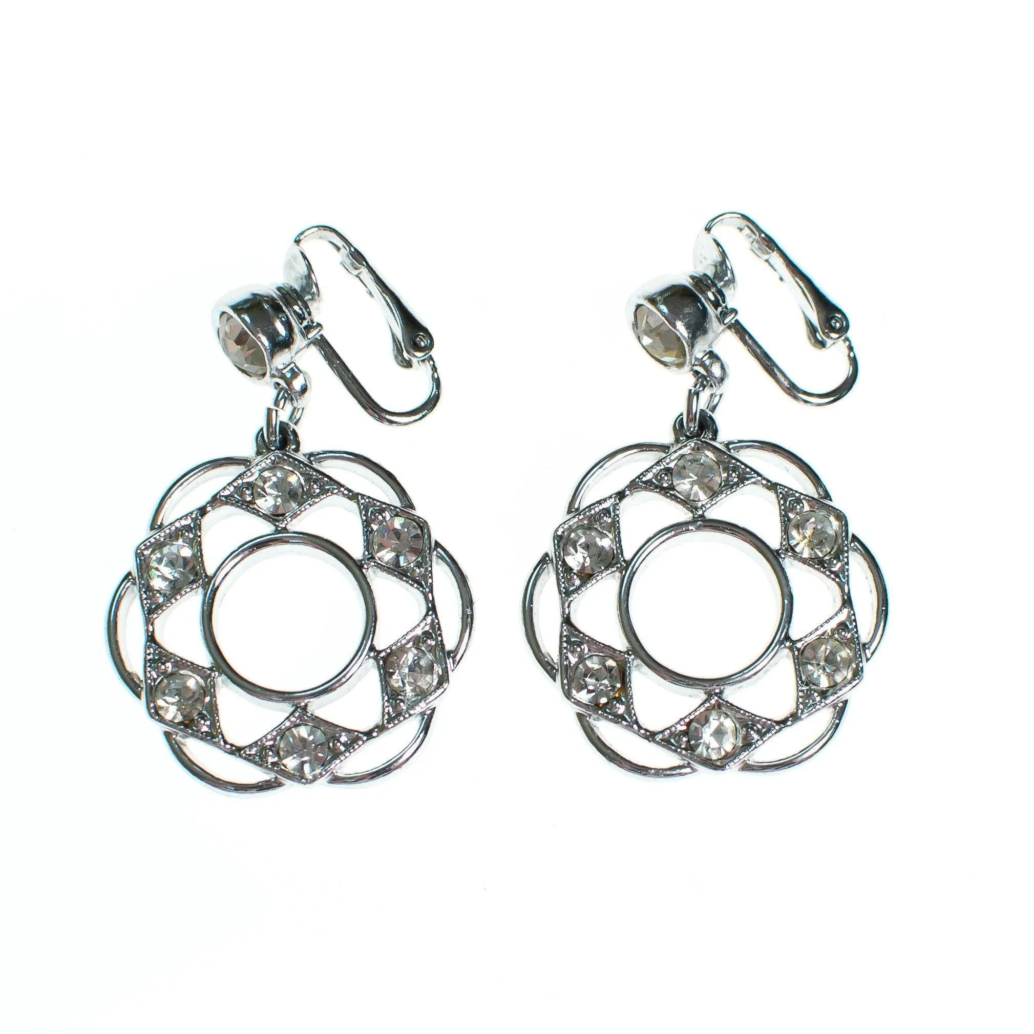 Vintage Sarah Coventry Silver Doorknocker Earrings with Rhinestones, Clip On