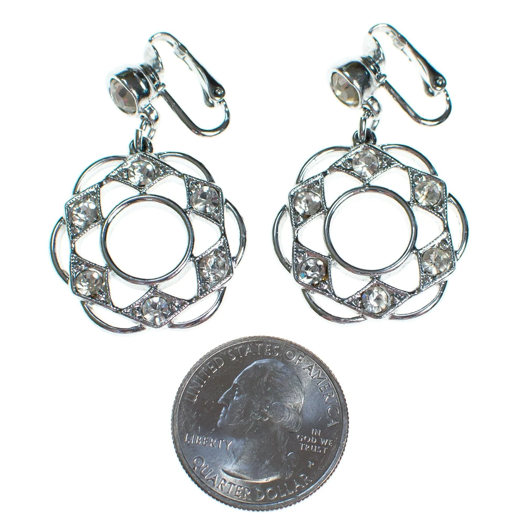 Vintage Sarah Coventry Silver Doorknocker Earrings with Rhinestones, Clip On