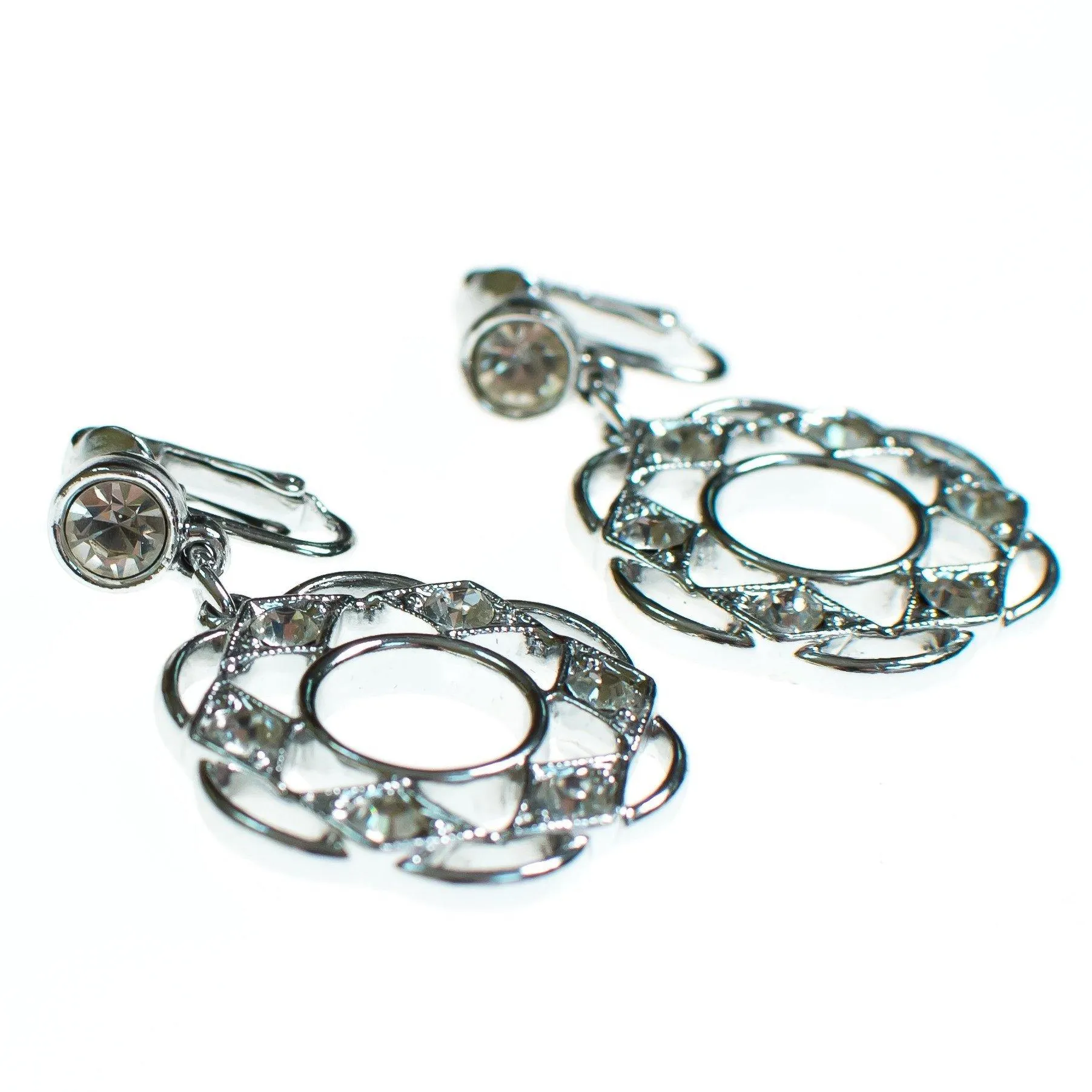 Vintage Sarah Coventry Silver Doorknocker Earrings with Rhinestones, Clip On