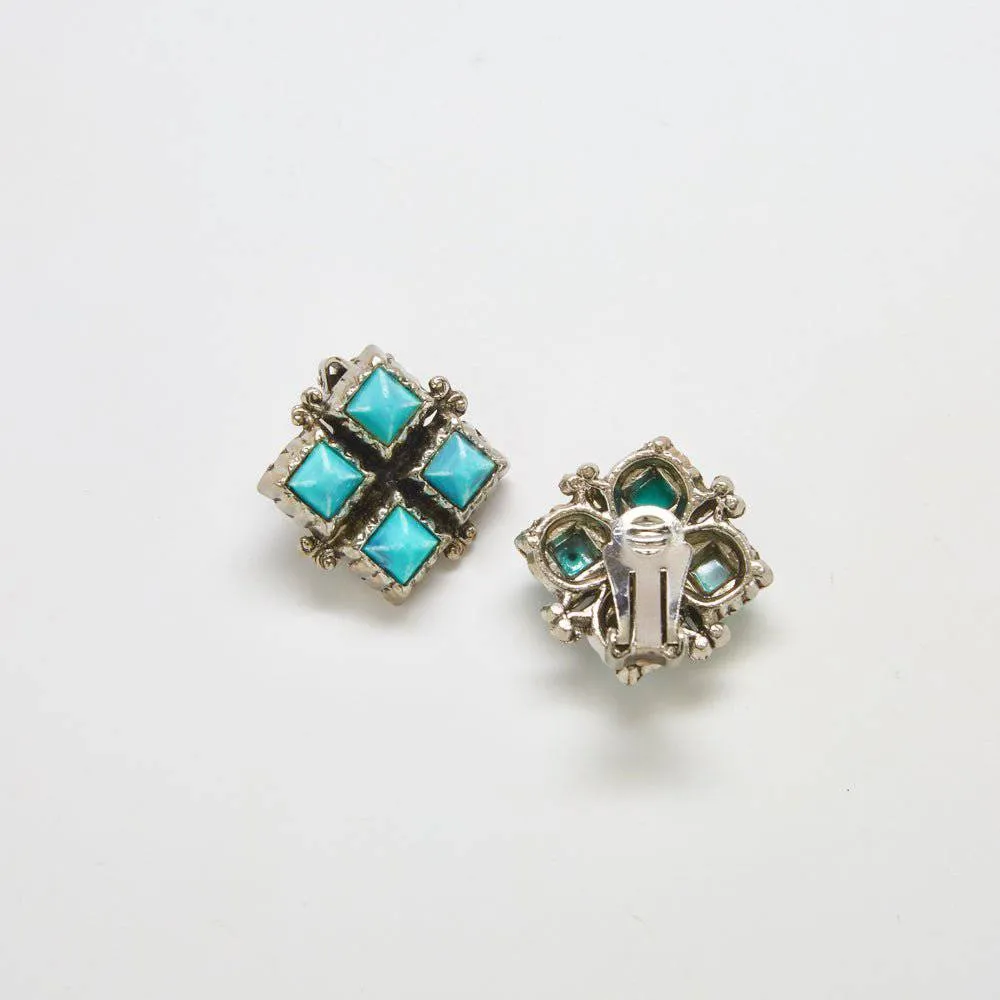 Vintage Silver and Turquoise Diamond Earrings