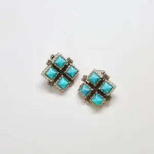 Vintage Silver and Turquoise Diamond Earrings