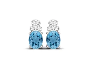 Vintage Sky Blue Topaz Solitaire Wedding Earrings Oval Shaped Studs Earrings For Women