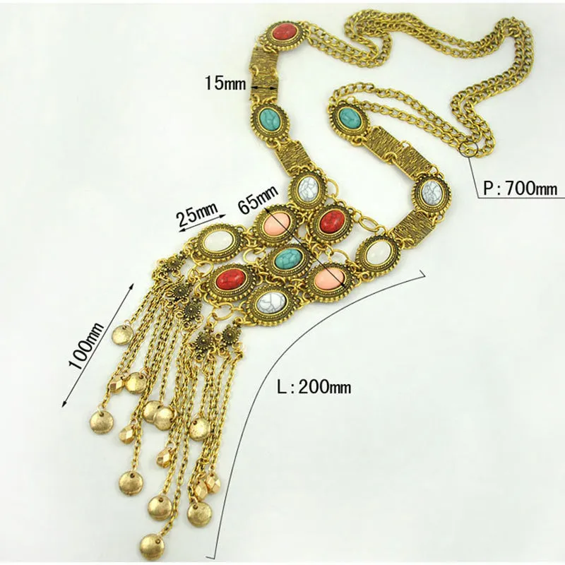 Vintage Turquoise Exaggerated Tassel Round Necklace