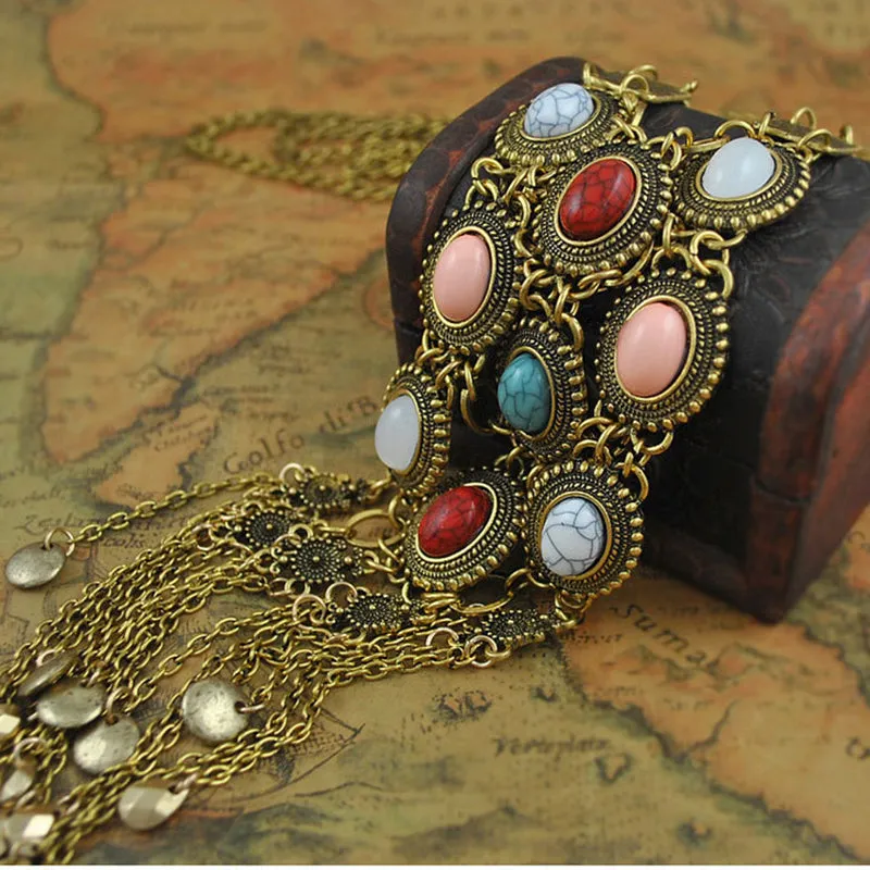Vintage Turquoise Exaggerated Tassel Round Necklace