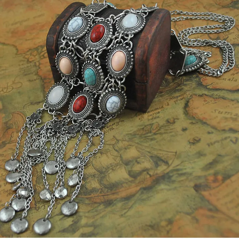 Vintage Turquoise Exaggerated Tassel Round Necklace