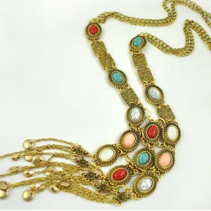 Vintage Turquoise Exaggerated Tassel Round Necklace