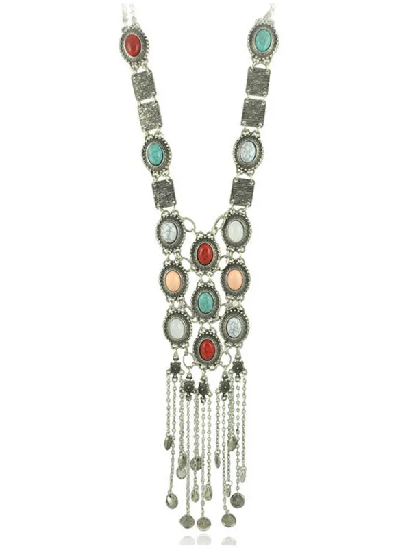 Vintage Turquoise Exaggerated Tassel Round Necklace